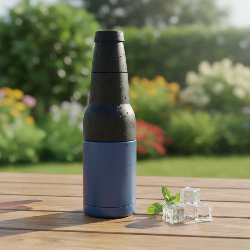 Stainless Steel Beer Can & Bottle Cooler with Built-in Opener - Royal Blue