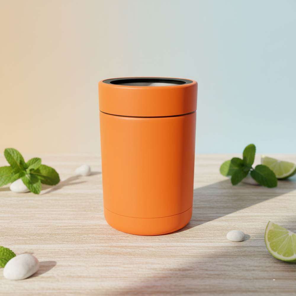 Stainless Steel Beer Can & Bottle Cooler with Built-in Opener - Orange - Image 2
