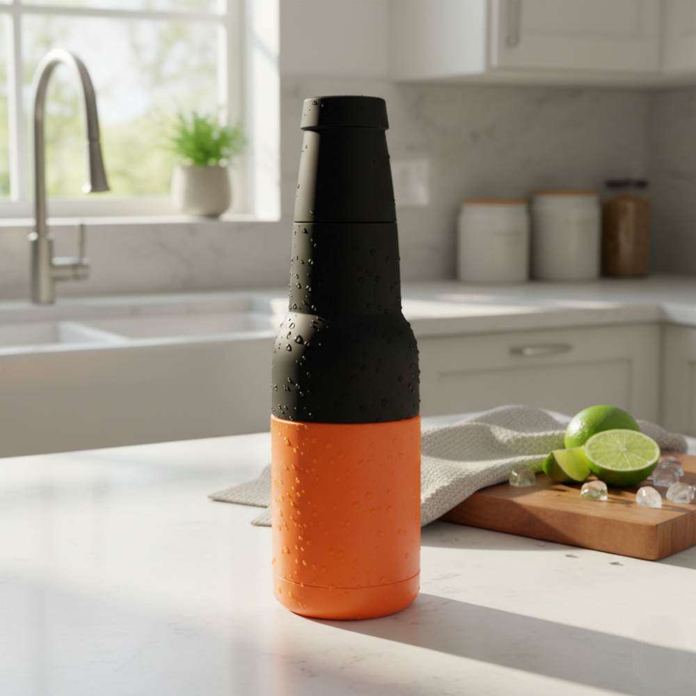 Stainless Steel Beer Can & Bottle Cooler with Built-in Opener - Orange