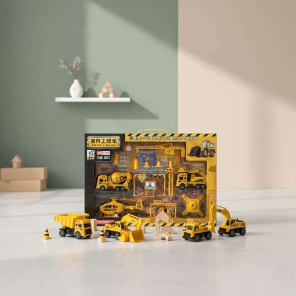 Construction Vehicles Playset with Crane, Trucks & Accessories