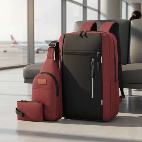 Maroon & Black Travel Backpack Set