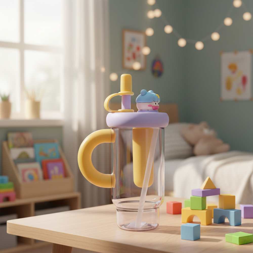 Kids Straw Sipper bottle with Handle & Leak-Proof Lid - Image 2