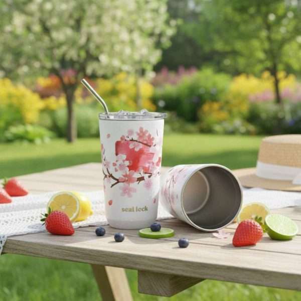 Floral Printed Stainless Steel Sipper Bottle with Straw