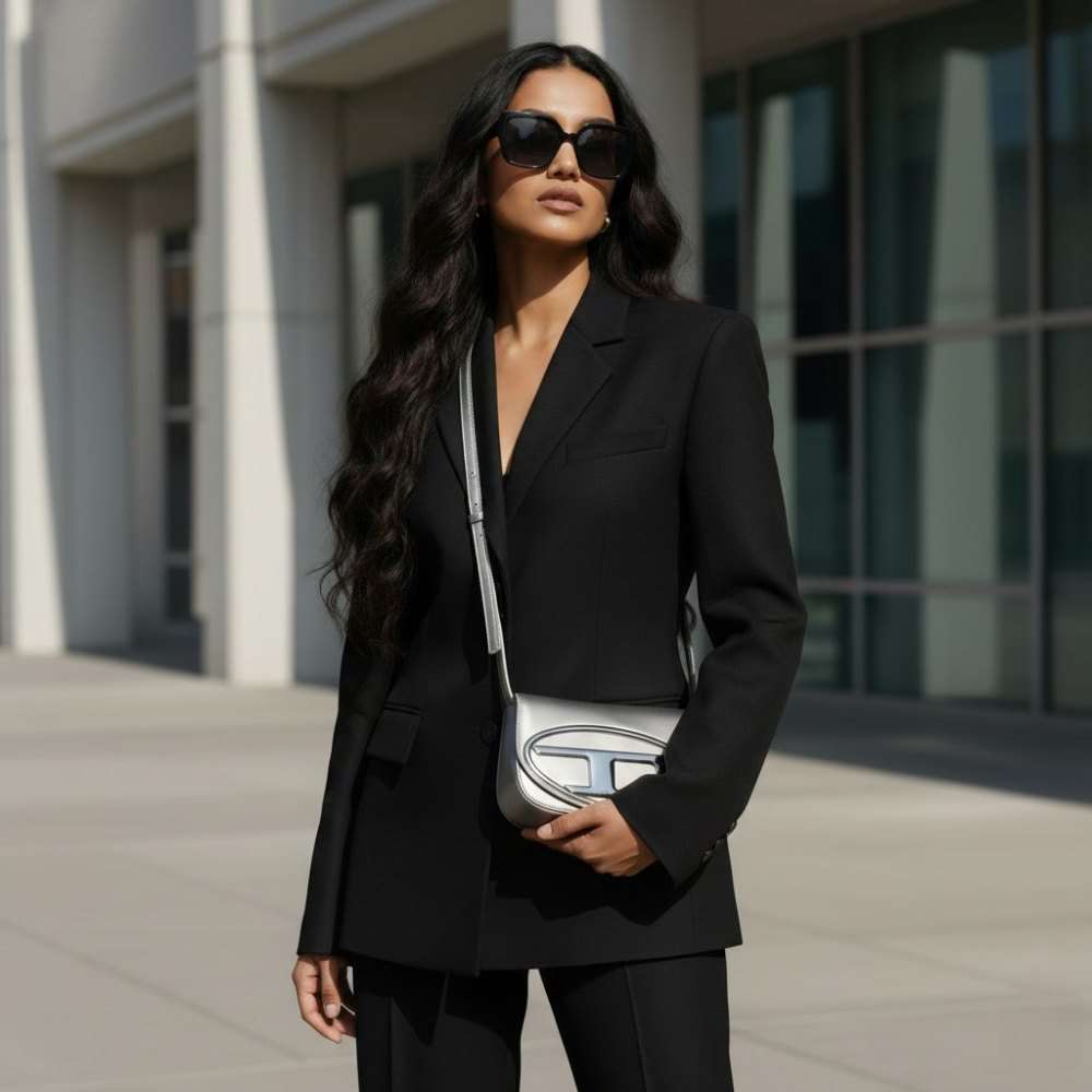 Luxury Metallic Silver Sling Bag – Modern Minimalist