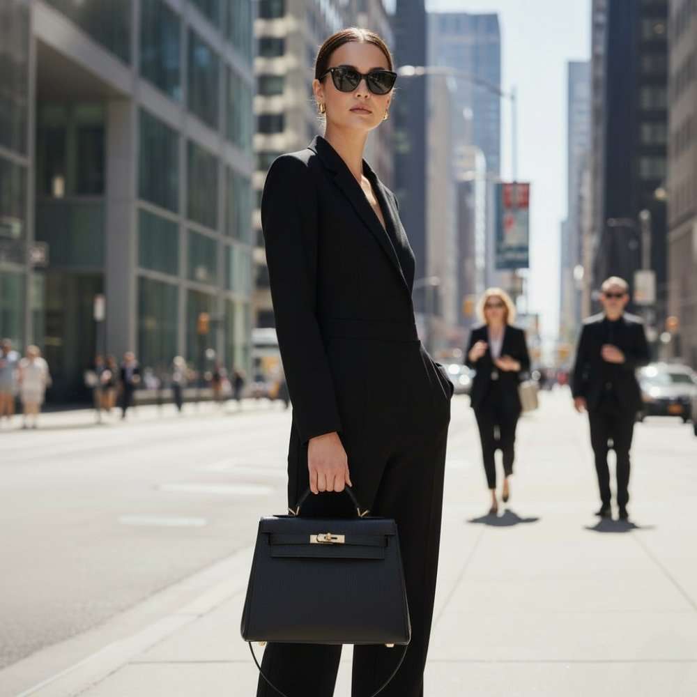 Classic Black Structured Sling Bag