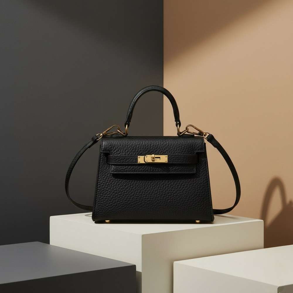 Classic Black Structured Sling Bag - Image 2