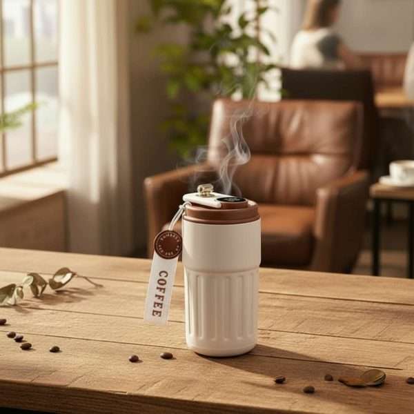 Thermal Coffee Mug with Lid Double Wall Insulated - Brown