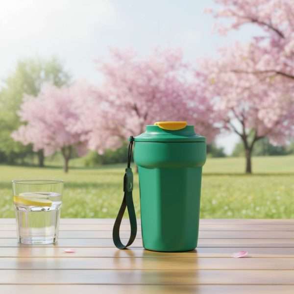 Double Wall Insulated Thermal Bottle with Carry Strap - Green