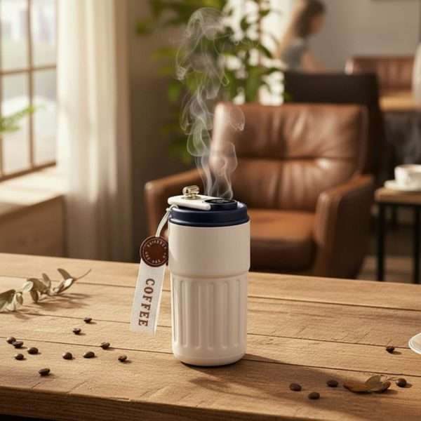Thermal Coffee Mug with Lid Double Wall Insulated - Blue