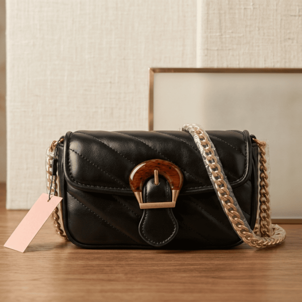 Elegant Black Chain-Strap Handbag