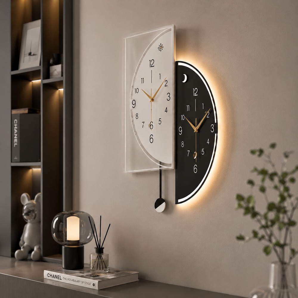 Modern Dual-Tone Sun and Moon Wall Clock - Image 2