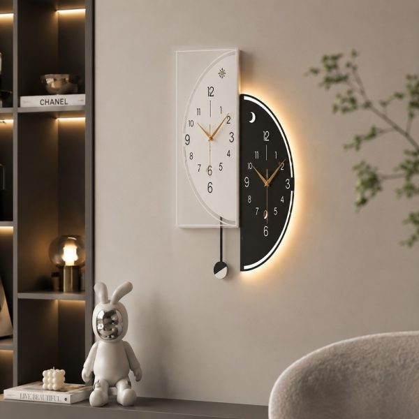 Modern Dual-Tone Sun and Moon Wall Clock