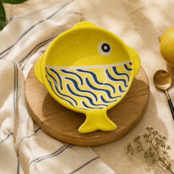 Yellow Fish-Shaped Ceramic Serving Bowl