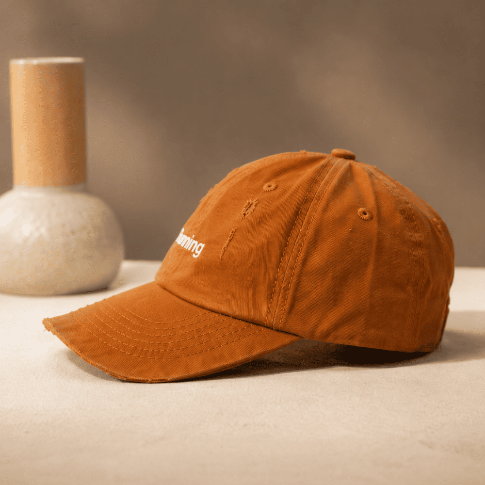 Running Embroidered Distressed Cap – Orange - Image 2