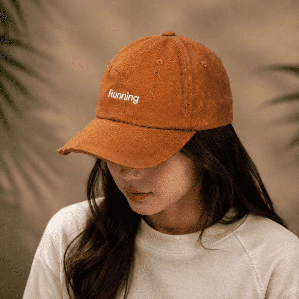 Running Embroidered Distressed Cap – Orange - Image 3