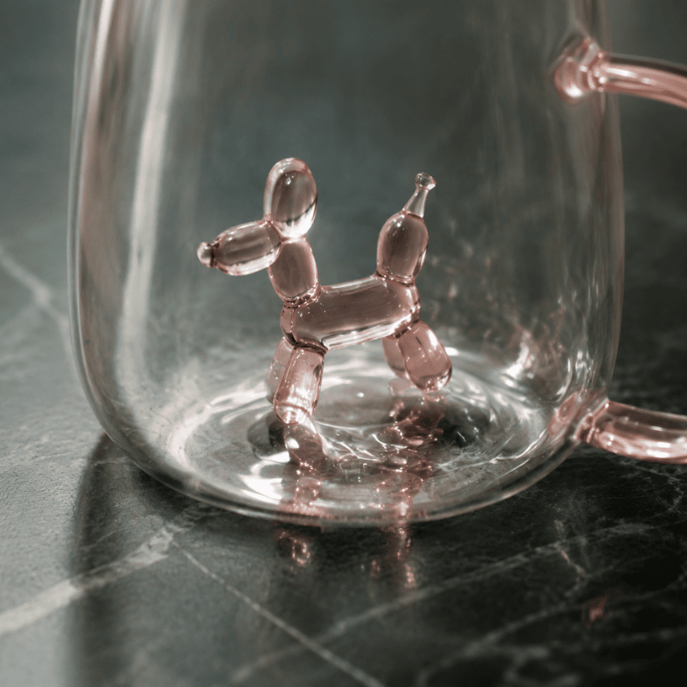 Double Wall Glass Coffee Mug with Balloon Dog Design - Image 3