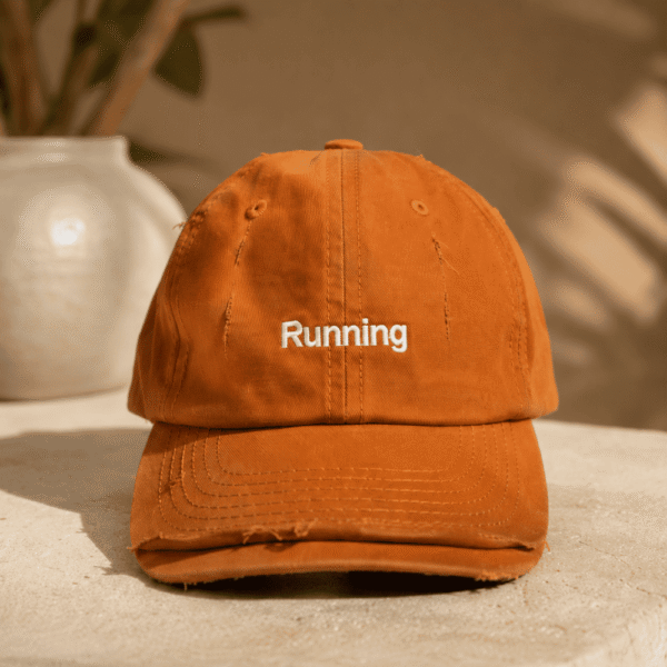 Running Embroidered Distressed Cap – Orange