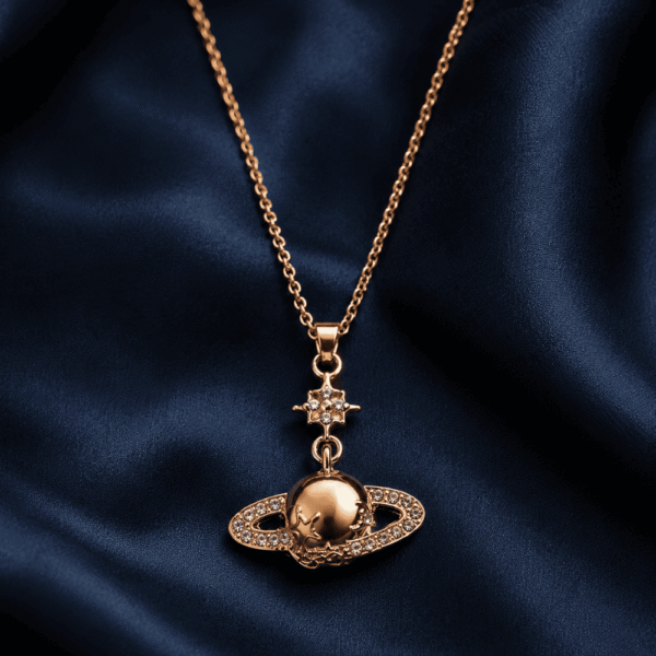 Luxury Rose Gold Planet Pendant Necklace with Crystal Accents
