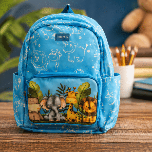 DOMS Kids School Backpack with Cute Jungle Animals Print